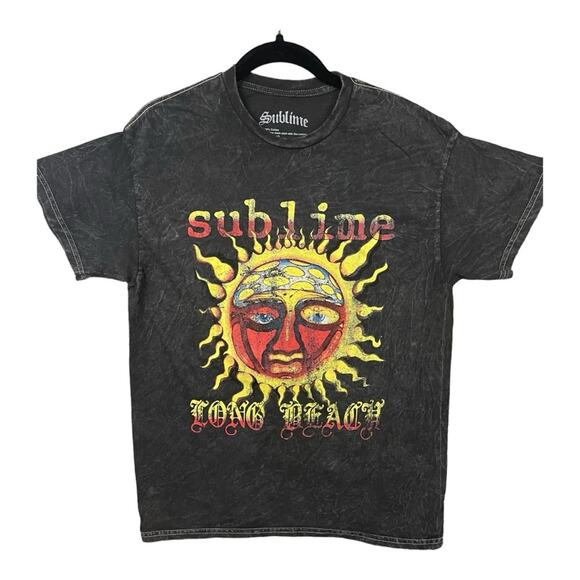 Urban Outfitters Sublime Long‎ Beach Acid Washed Black Short Sleeve T-Shirt M - Picture 2 of 7